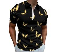 Eastern Tiger Swallowtail Butterfly Men's Short Sleeve Polo Shirts Casual Zippered Golf Shirt Slim Fit T-Shirt Tops 2XL