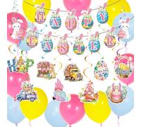 Easter's Day Party Decorations with Hanging Swirls and Balloons, Easter Decorations Egg, Easter Banners Bunny Foil Swirl for Home Office Themed Party Decor