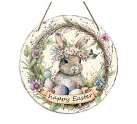 easters decorations for teens Easter Rabbit Sign For Front Door Decor Wood Door Hanger Outdoor Outside Porch Rustic Farmhouse Wooden Wreath Indoor Wall Hanging Dec Couples First easter Ornament