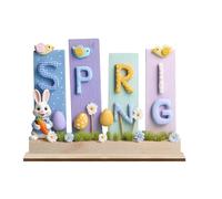 Easters Decors Wood Happy Easters Signs Block Tabletop Ornament Easter Bunnies Centerpieces Dining Room Kitchen Decors Centerpieces