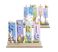 Easters Decors Wood Happy Easters Signs Block Tabletop Ornament Easter Bunnies Centerpieces Dining Room Kitchen Decors Centerpieces