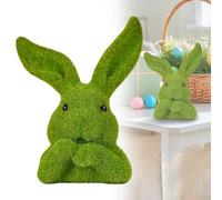 Easters Faux Moss Flocking Rabbits Head Figurine Home Decors,Artificial Moss Flocked Bunny Easter Decorations Living Room Office Tabletop Ornament Garden Decors Easters Gift Faux Rabbits Figurine (GN)