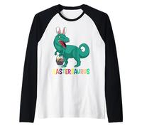 Eastersaurus Cute Easter Bunny Funny Egg Hunting Dinosaur Raglan Baseball Tee