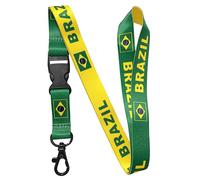 EASTEX Brazil Flag Lanyard Keychain - Bandeira Do Brasil Work ID Lanyard for Keys Badge Fob - Green and Yellow ID Holder Keychain for Brazilian Men Women Gift Souvenir - Chaveiro Para Carro