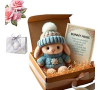 EastHedge Bunny Hugs In a Box,Mini Bunny Hug Cute Easter Gift,Emotional Support Positive Crochet Bunny with Inspirational Card,Easter Gifts for Kids Family Friend (blue)