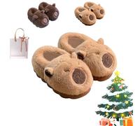 EastHedge Capybara Slippers, Plush Winter Slippers, Warm, Soft, Non-Slip, Cute Animal Slipper (Light coffee,38/39)