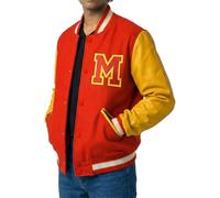 EASTIFIED Red Wool Yellow Faux Leather Varsity Letterman Bomber Jacket, Thriller, XXL