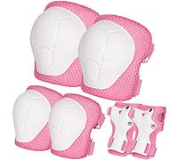 EASTINEAR Kids Knee Pads Elbow Guards Wrist Guards for Ages 3-9, 6 in 1 Skateboard Protective Gear Set for Boys and Girls, Toddler Safety Pads for Bike Roller Skate Scooter Rollerblade (Pink White)