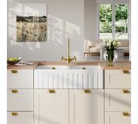 Eastlake Butler Double Bowl Fireclay Kitchen Sink with Overflow & Full Weir