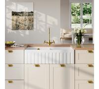 Eastlake Butler Double Bowl Fireclay Kitchen Sink with Overflow & Stepped Weir