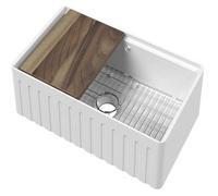 Eastlake Fluted Butler Fireclay Ceramic Sink with Ledge, Grid & Chopping Board - 795 x 460mm
