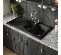 Eastlake Inset 1.5 Bowl Black Fireclay Ceramic Kitchen Sink with Drainer