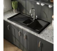 Eastlake Inset 1.5 Bowl Black Fireclay Ceramic Kitchen Sink with Lined Drainer