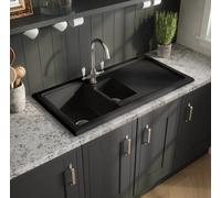Eastlake Inset 1.5 Bowl Black Fireclay Ceramic Kitchen Sink with Smooth Drainer
