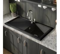 Eastlake Inset Single Bowl Black Fireclay Ceramic Kitchen Sink with Drainer
