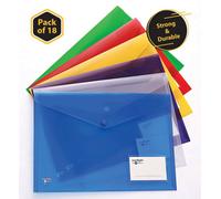 Eastlight A4 Plastic Popper Document Folder Wallet With Pocket Assorted Colours Pack Of 18