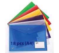 Eastlight A4 Plastic Popper Document Folder Wallet with Pocket Assorted Colours Pack of 18