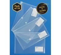 Eastlight Clear A4 Plastic Wallets, Folders Document Popper Files Wallets With Pocket (Pack Of 18)