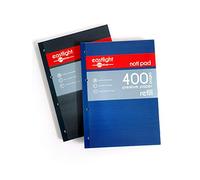 Eastlight Notipad A4 Refill Pad, 4 Hole Punched 400 Pages, Pack of 2, Sidebound Feint Ruled with Margin, Assorted Colours