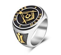 Eastlily Titanium Steel Masonic Rings for Men - Master Mason Ring Freemason Ring Signet Jewelry Gift Gold Symbol Size 7-12, 13, Metal, No Gemstone