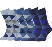 Easton Marlowe Men's Classic Cotton Argyle Dress Socks - 6pk #2-4, Light blue/Denim/Indigo melange - 43-46 EU shoe size