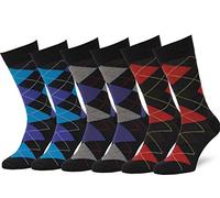 Easton Marlowe Men's Classic Cotton Argyle Dress Socks - 6pk #2-6, Black & Bright Colors - 43-46 EU shoe size
