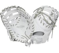 Easton | PROFESSIONAL COLLECTION Fastpitch Softball First Base Mitt | Right Hand Throw | 13" - Single Post Double Bar Web | White/Grey