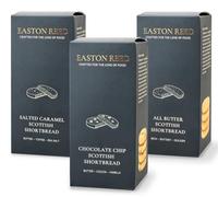Easton Reed Scottish Shortbread Selection, 3 Flavours | Three Scottish shortbread flavours: All Butter, Salted Caramel and Chocolate Chip, baked in Scotland for sharing and gifting