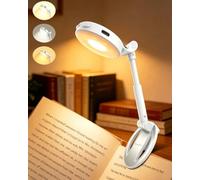 EastPin Book Light Clip on Reading Light for Books Stocking Fillers for Men | 18 LED, Rechargeable, 3 Colours, Stepless Dimming, Memory Timer Night Reading Lamp, Secret Santa Gifts for Men, White