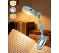 EastPin Portable Book Light Clip on Reading Light for Books Gifts for Men | Rechargeable, 3 Colours, Stepless Dimming, Memory Timer Night Reading Lamp Office Gadgets, Stocking Fillers For Men, Blue