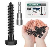 EASTPUK (10Sets) 3/8" x 2" Hex Head Lag Screws, Heavy Duty Lag Bolts with Washers, 304 Stainless Steel, 3/8 Bolt for Wood, Partial Thread, Black Oxide