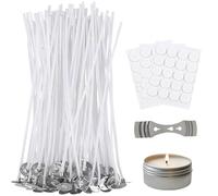 Eastrise Candle Wicks with No Black Smoke,10cm Long Pre Waxed Wicks,With 50 Pcs Candle Wick Stickers,Includes Stainless 3 Hole Wick Holder,For Home and DIY Candles(50 PCS)