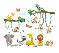 Eastrise Jungle Animals Wall Stickers for Nursery, 30 x 90 cm, Lion Elephant Giraffe Zebra Monkey Owl Design, PVC, Waterproof (Animal Gathering)