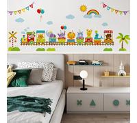 Eastrise Jungle Animals Wall Stickers for Nursery, 30 x 90 cm, Lion Elephant Giraffe Zebra Monkey Owl Design, PVC, Waterproof (Animal Train)