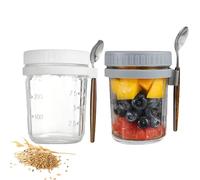 Eastrise Overnight Oats Jars with Lids and Spoon,10 oz Airtight Breakfast Jars with Measurement Marks,Mason Jars with Lid for Salads Cereal Milk Porridge Fruit(2 Pack/White&Grey)