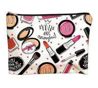 Eastrise Small Cotton Canvas Makeup Bag, Waterproof Cosmetic Bag with Zipper, Flat Lay Travel Organizer for Toiletries, Passport & Jewelry (Style-A)