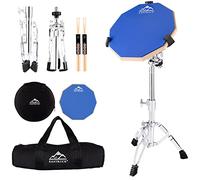 EASTROCK 11 Inch Drum Practice Pad & Stand Complete Bundle, Double Sided Silent Rubber Training Pad with Adjustable Drum Stand, Drumsticks & Carry Bag for Beginners, Blue