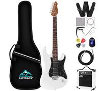 Eastrock 39 inch Full-Size Electric Guitar Kit for Junior Beginners, Starter Electric Guitar with 10w Amplifier Bag Capo Shoulder Strap String (White, 39" Right Handed)