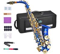 EASTROCK Alto Saxophone for Beginner, E Flat Blue Lacquer Alto Saxophone, E Key Sax with Hard Case Mouthpiece Pads Neck Strap Reeds Cleaning Cloth Gloves (Blue)