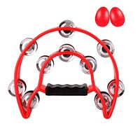 EastRock Half Moon Hand Tambourine with 20 Jingles, Double Cutaway, Red