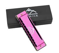 EastRock Harmonica - 10 Hole, 20 Tunes, Key of C, Mouth Organ for Beginners - Mini Blues Harmonica with Case and Cleaning Cloth (Pink)