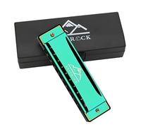 EastRock Harmonica 10 Holes 20 Tunes, Key of C, Mouth Organ for Beginners - Mini Blues Harmonica with Case and Cleaning Cloth (10 Holes, Green)