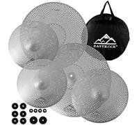 EASTROCK Low Volume Cymbal Pack Mute Cymbal Set 5 Pieces, 14"hi-hat+16"crash+18"crash+20"ride with Cymbal Bag and Cymbal Felts（Silver）