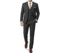 EastSide Men's Slim Fit 3 Pieces Suit, One Button Blazer Set, Jacket Vest & Pants, Deep Grey, XS