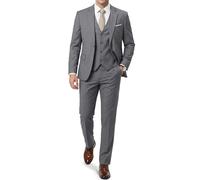 EastSide Men's Slim Fit 3 Pieces Suit, One Button Blazer Set, Jacket Vest & Pants, Light Grey, XL
