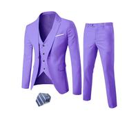 EastSide Men's Slim Fit 3 Pieces Suit, One Button Blazer Set, Jacket Vest & Pants, Purple, Large
