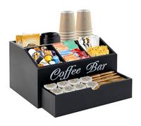 Eastsign Wooden Coffee Bar Organizer with Drawer - Countertop Storage for Pads, Tea and Condiments, Kitchen Accessories