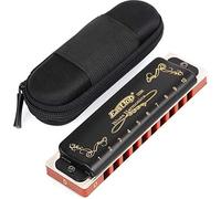 Easttop Harmonica Key of D 10 Hole 20 Tone Diatonic Blues Harmonica D with Case Top Grade for Professional Player,Beginner,Students,Children,Kids Gift(East Top)- Black (D)