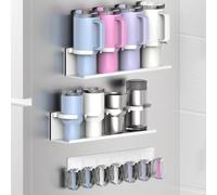 EASTTOWEST Magnetic Cup Holder for Fridge 8 Slots Universal Water Bottle Organizer Rack with Hooks for Stanley Owala Yeti Tumbler up to 40oz(2x4-CUPS White)