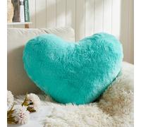 EastTree Heart Pillows, Teal Heart Shaped Pillows, Love Throw Pillows Gifts, Ultra Soft Faux Rabbit Fur Small Cute Pillows, Women Girls Kid Room Decor 10x13 Inch
